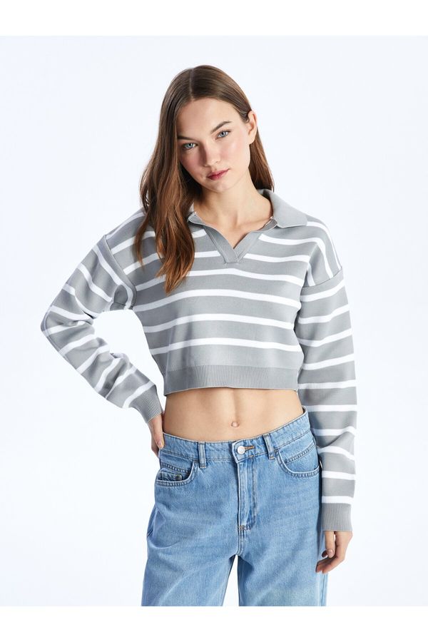 LC Waikiki LC Waikiki Polo Neck Striped Long Sleeve Crop Women's Knitwear Sweater