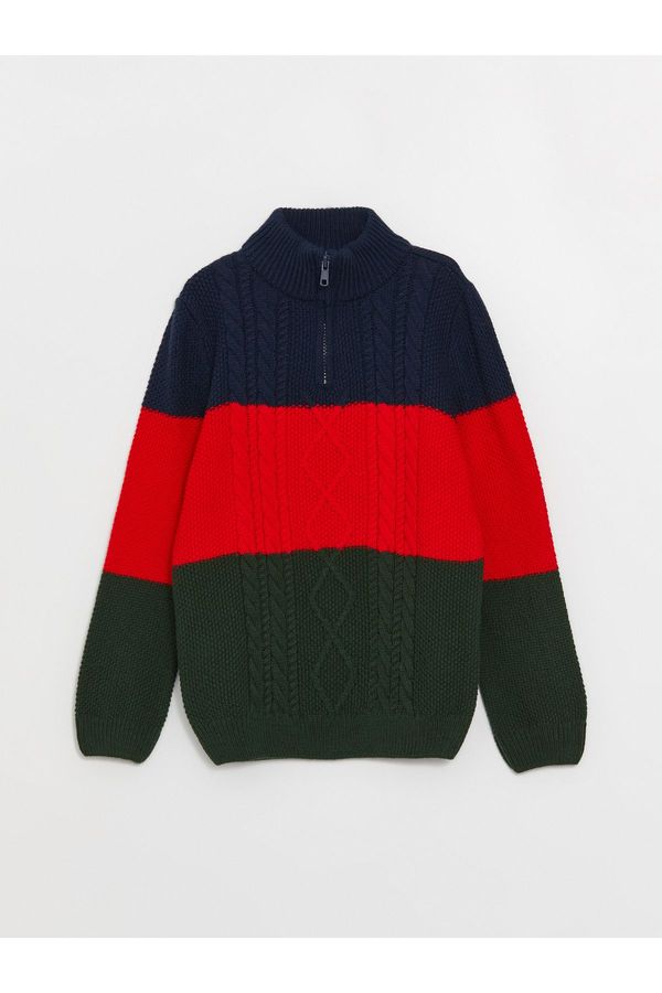 LC Waikiki LC Waikiki Stand Collar Color Block Long Sleeve Boy's Knitwear Sweater