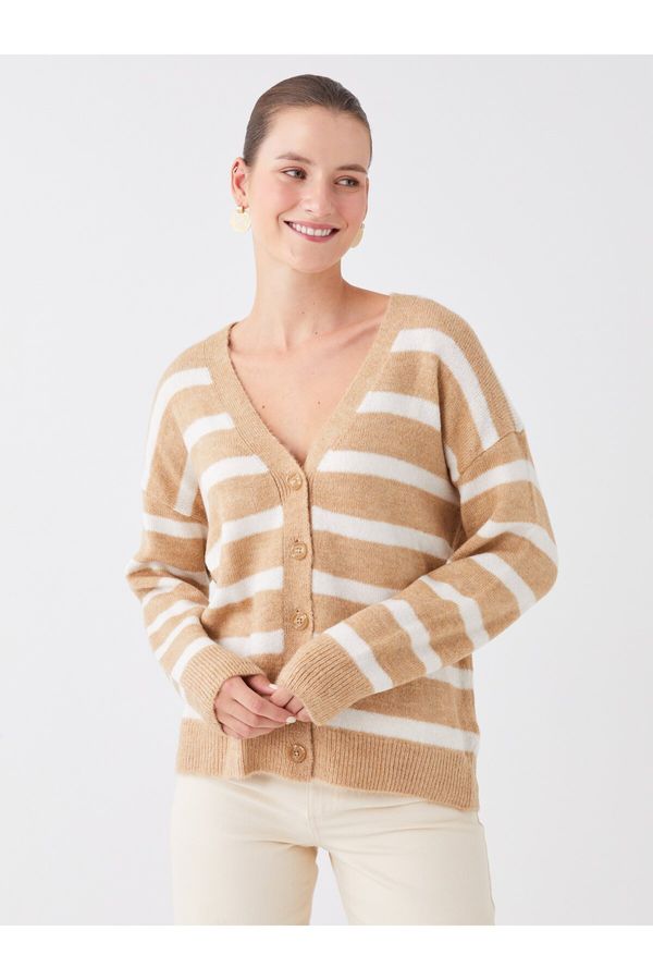 LC Waikiki LC Waikiki V-Neck Striped Long Sleeve Women's Knitwear Cardigan