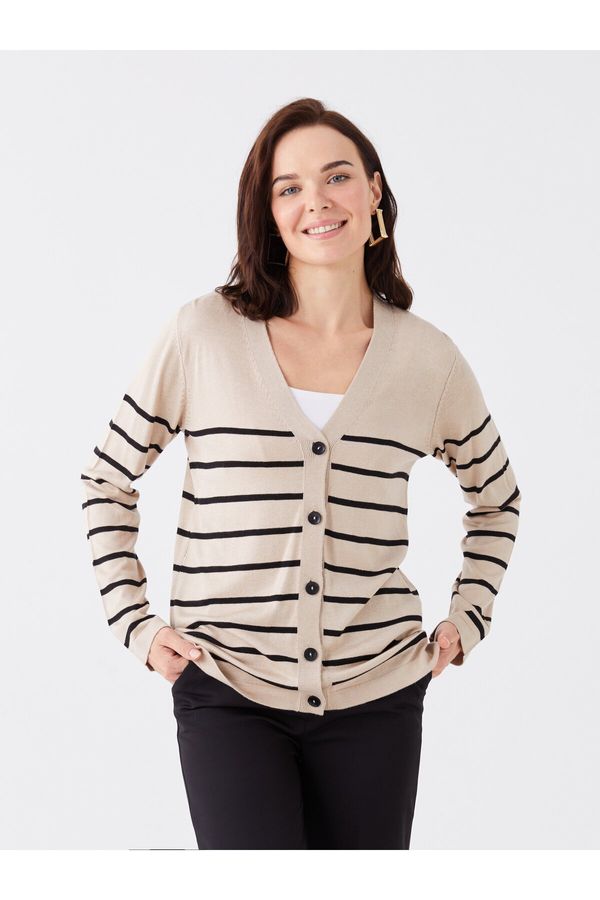 LC Waikiki LC Waikiki V-Neck Striped Long Sleeve Women's Knitwear Cardigan