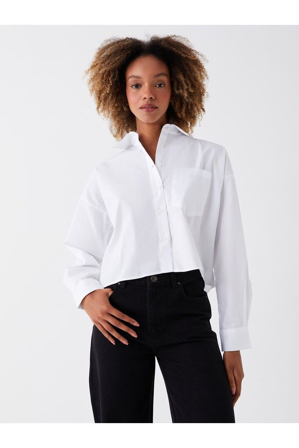 LC Waikiki LC Waikiki XSIDE Women's Plain Long Sleeve Crop Poplin Shirt