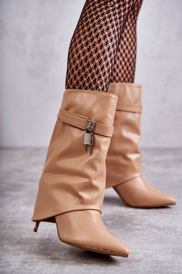Kesi Leather high-heeled boots beige Steffi