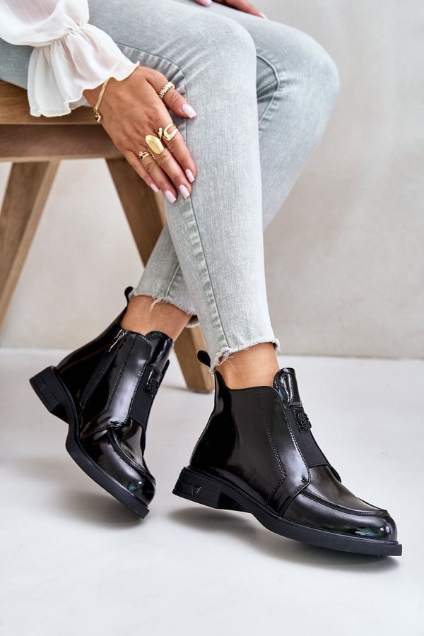 Kesi Leather patent leather women's ankle boots with zip D&A black