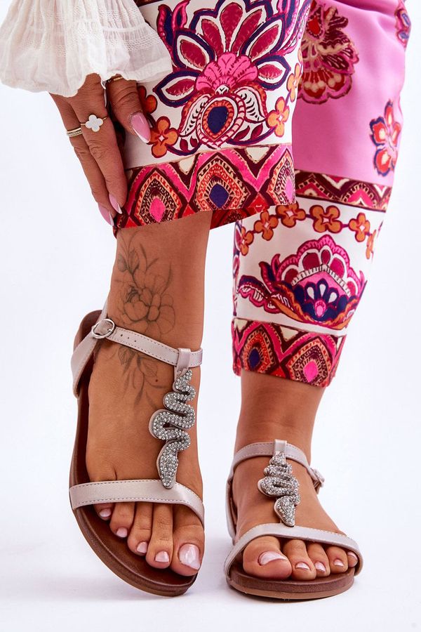Kesi Leather sandals with decorative snake S.Barski Beige