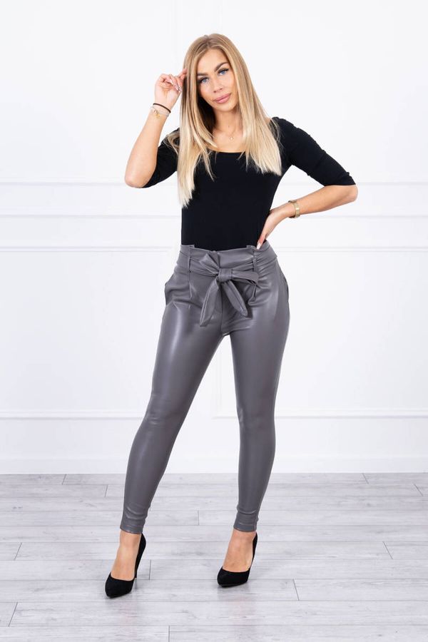 Kesi Leather trousers with graphite tie at the front
