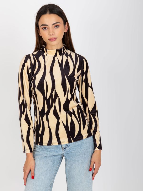 Fashionhunters Light beige and black velour blouse with print from RUE PARIS