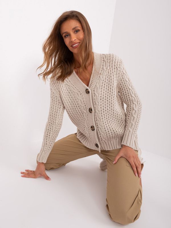 Fashionhunters Light beige cardigan with buttons