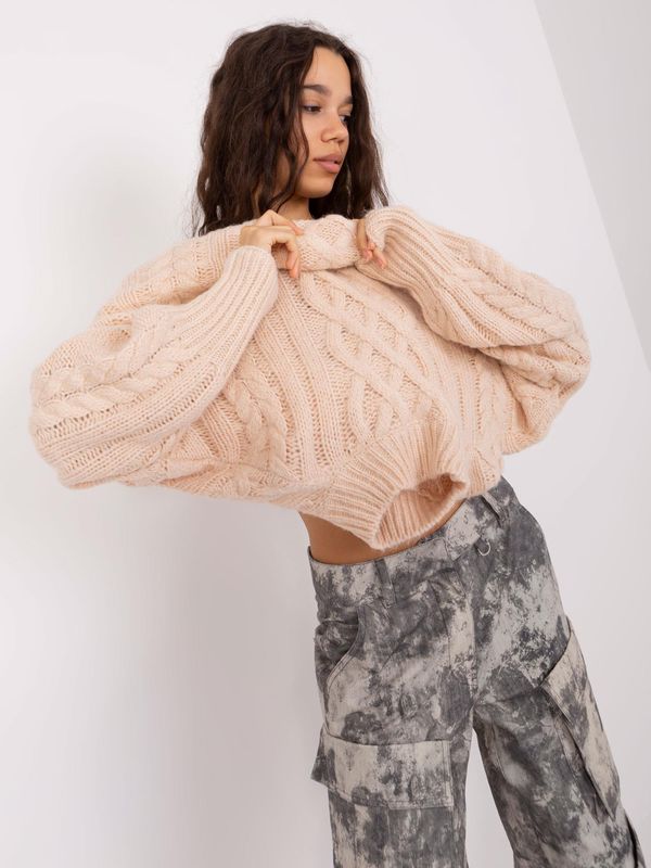 Fashionhunters Light beige sweater with loose-fitting cables