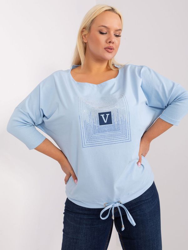 Fashionhunters Light blue blouse plus size with print