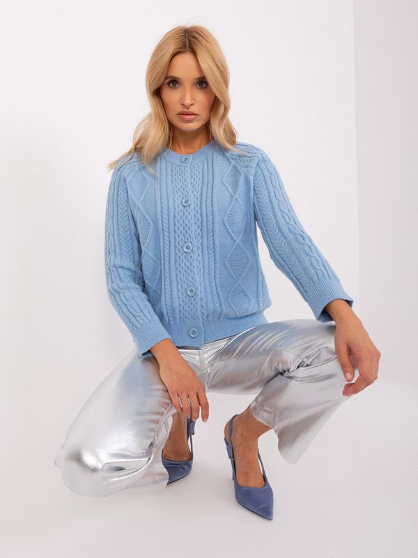 Fashionhunters Light blue cardigan with cable patterns