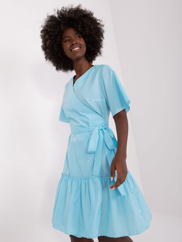 Fashionhunters Light blue cotton dress with frill