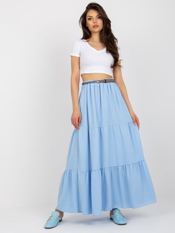 Fashionhunters Light blue flared skirt with frill
