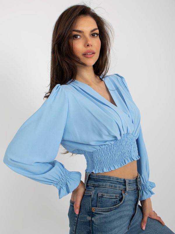 Fashionhunters Light blue formal blouse with puffed sleeves