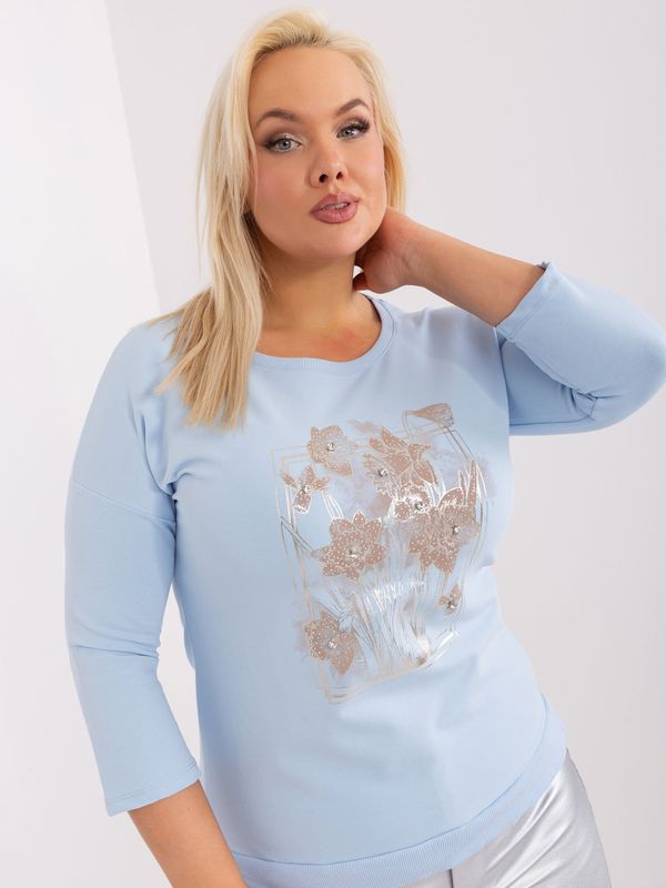 Fashionhunters Light blue plus size blouse with 3/4 sleeves