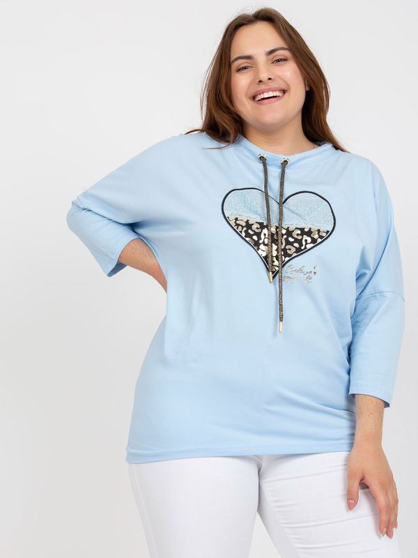 Fashionhunters Light blue women's blouse plus size with 3/4 sleeves
