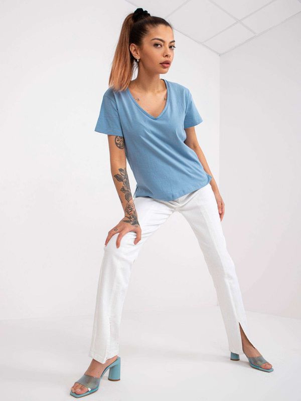 Fashionhunters Light blue women's T-shirt Salina MAYFLIES with V-neck