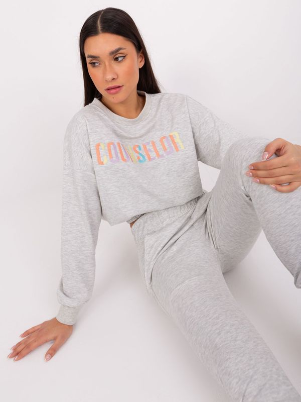 Fashionhunters Light gray casual set with sweatshirt with colorful lettering