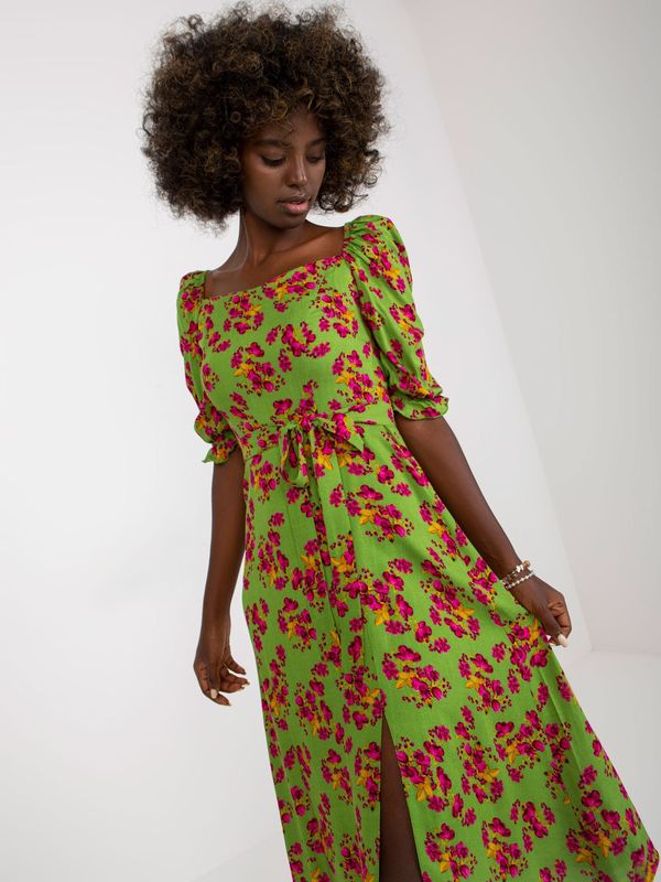 Fashionhunters Light green midi dress with flowers with slit