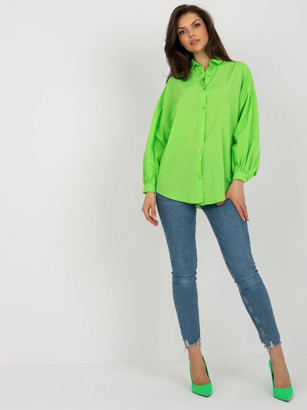 Fashionhunters Light green oversize shirt with puffed sleeves