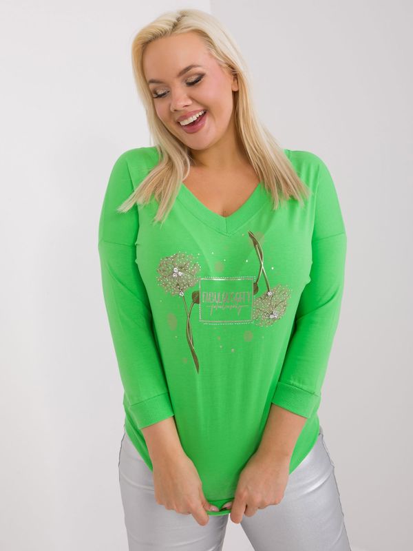 Fashionhunters Light green women's blouse plus size 3/4 sleeve