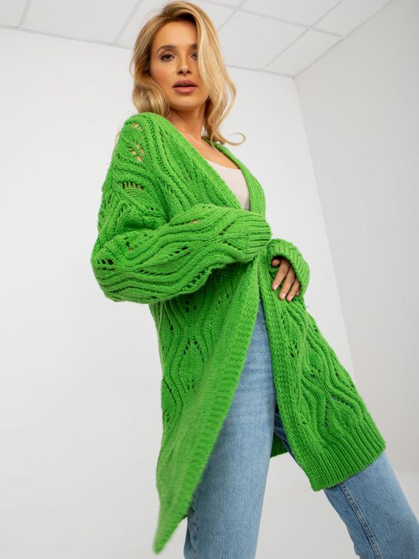 Fashionhunters Light green women's openwork cardigan with the addition of wool