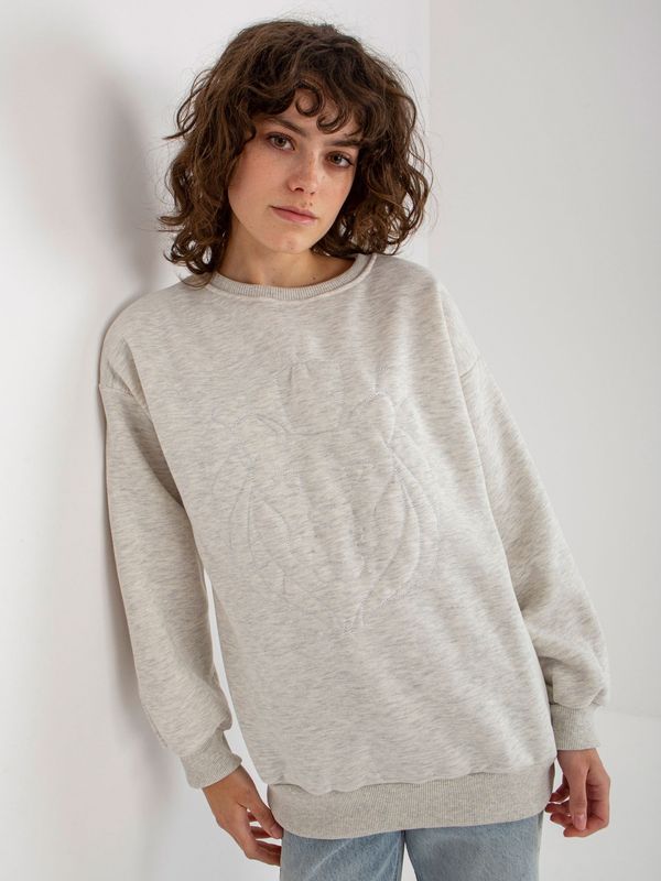 Fashionhunters Light grey hoodless sweatshirt with embroidery