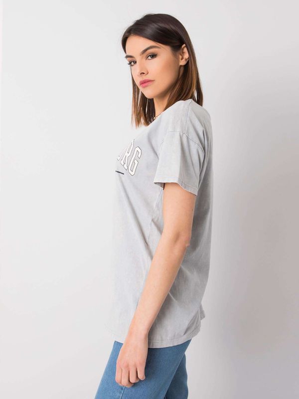 Fashionhunters Light grey T-shirt with Carol RUE PARIS print
