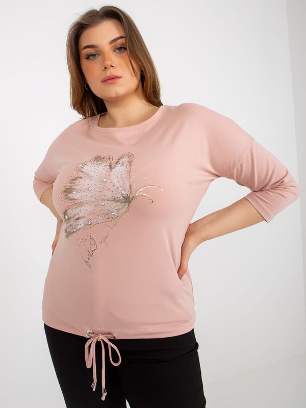 Fashionhunters Light pink blouse plus size with print and application