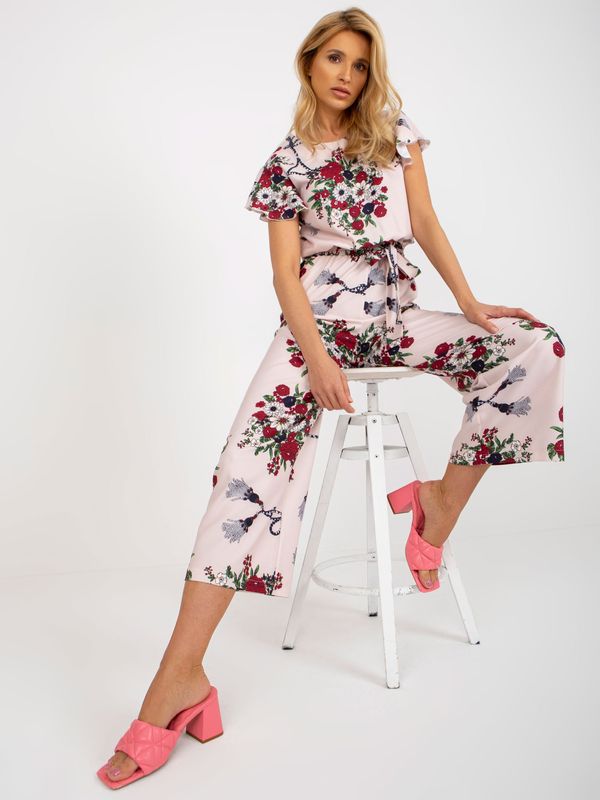 Fashionhunters Light pink floral overall with wide legs