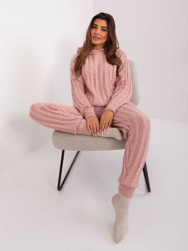 Fashionhunters Light pink knitted set with hooded sweater