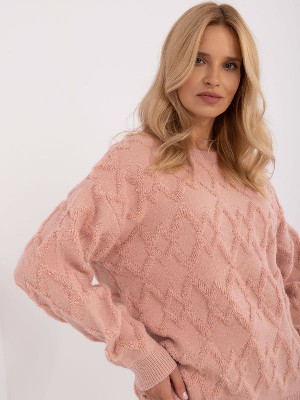 Fashionhunters Light pink oversize sweater with round neckline