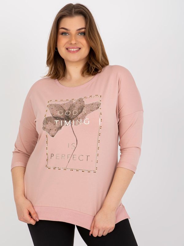 Fashionhunters Light pink oversized blouse with rhinestone application