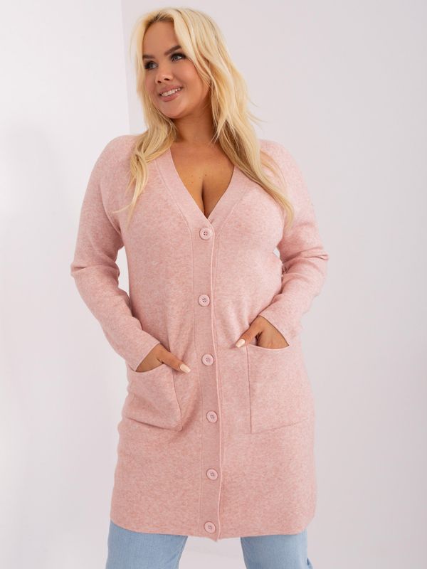 Fashionhunters Light pink plus-size knitted sweater