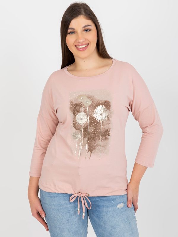 Fashionhunters Light pink women's blouse plus size with patches