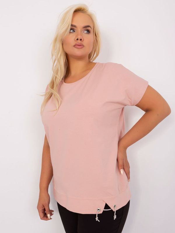 Fashionhunters Light pink women's cotton blouse plus size