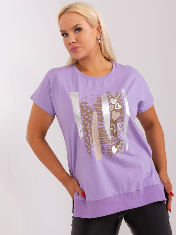 Fashionhunters Light purple blouse plus size with short sleeves