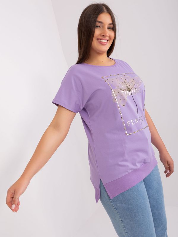 Fashionhunters Light purple blouse plus size with trim
