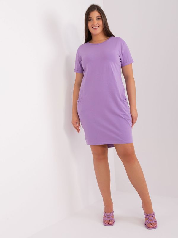 Fashionhunters Light purple plus size base dress with short sleeves