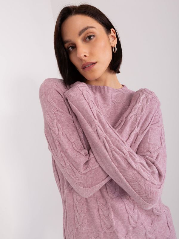 Fashionhunters Light Purple Women's Cable Knitted Sweater