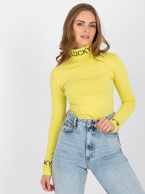 Fashionhunters Light yellow cotton turtleneck blouse Yarina slim fit