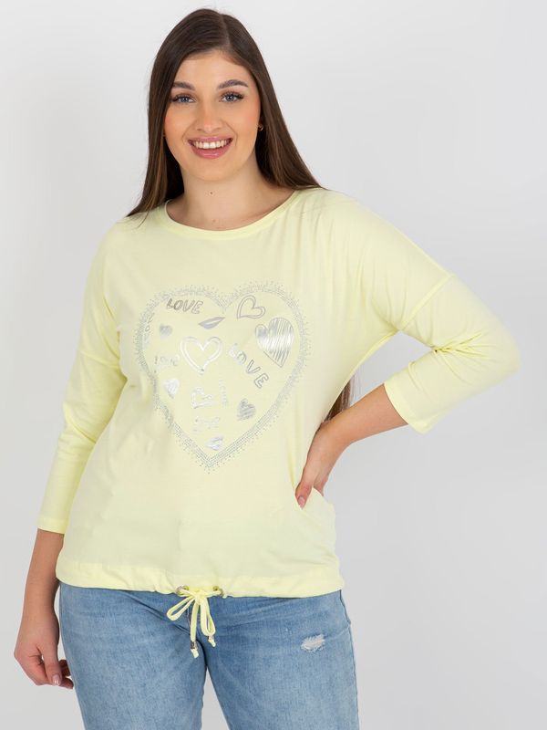 Fashionhunters Light yellow women's blouse plus size with 3/4 sleeves