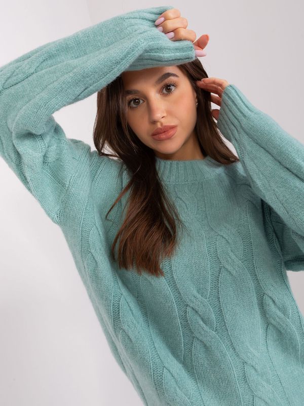 Fashionhunters Lightweight mint knitted sweater with cables