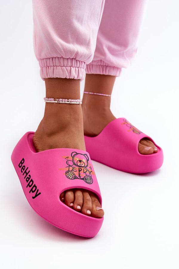 Kesi Lightweight women's slippers with thick soles with teddy bear foam Fuchsia Serefina