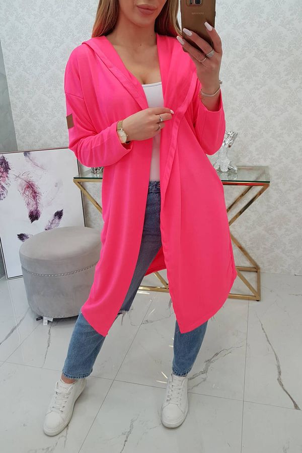 Kesi Long cardigan with hood in pink neon