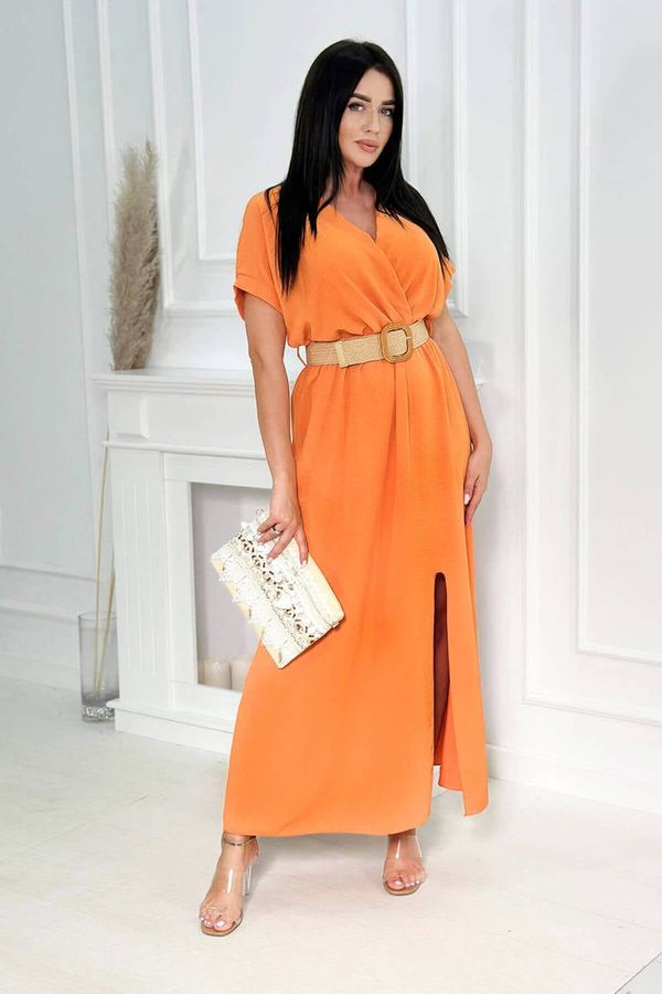 Kesi Long dress with a decorative belt of orange color