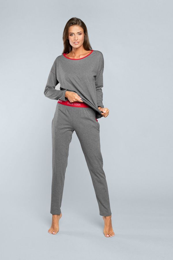 Italian Fashion Long sleeve pyjamas, long trousers - medium melange