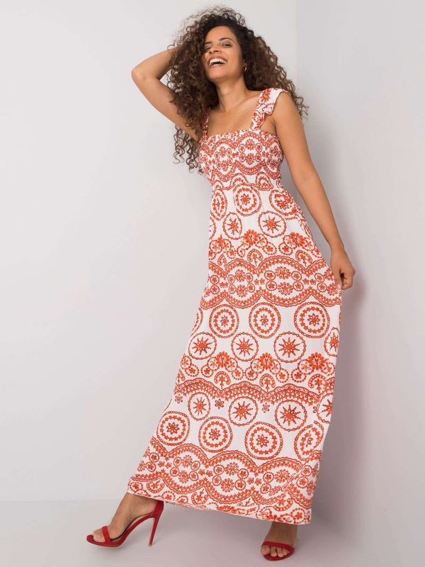 Fashionhunters Long, white and orange patterned dress