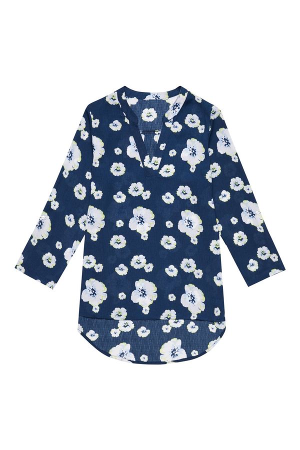 Moodo Loose shirt with floral motif - dark blue