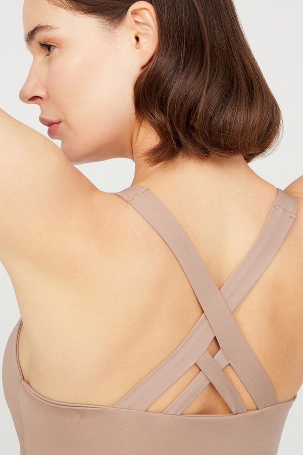 LOS OJOS LOS OJOS Beige Lightly Supported Back Detail Covered Sports Bra.