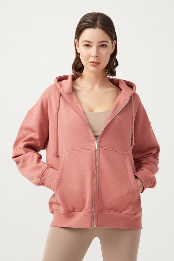 LOS OJOS LOS OJOS Women's Pale Pink Hooded Oversize Raised Zipper Knitted Sweatshirt